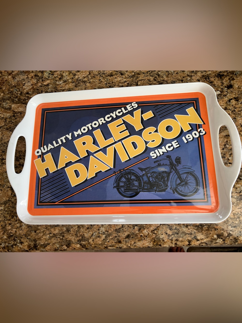Vtg Harley-Davidson Large Rectangular Handled Serving Tray, hard Plastic Glossy